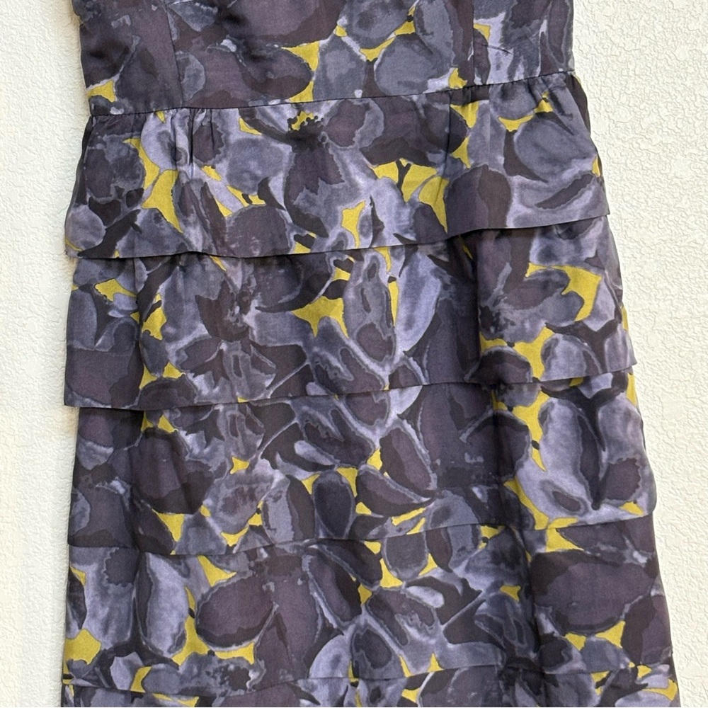J.Crew Strapless Floral Silk Tiered Dress Gray Yellow Women’s 2 Built-In Bra - Picture 4 of 7